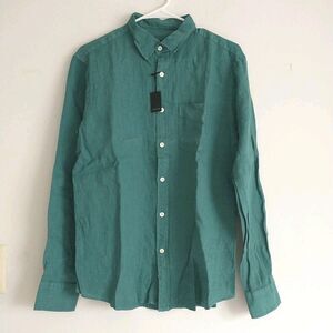 Walker Slater Shirt Mens L/M*Green 100%Linen Button Up Long Sleeve Portugal New
